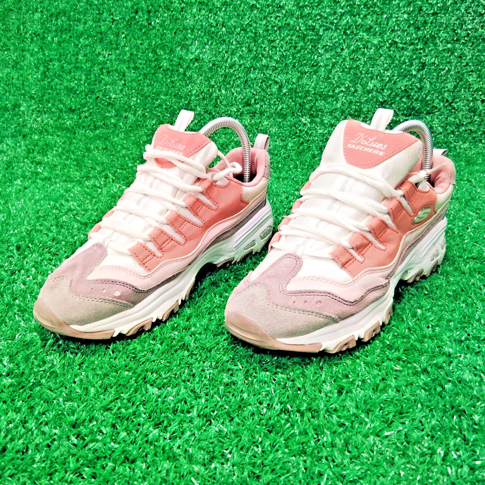 Skechers D'Lites Sure Things Sneakers Women's 8 Pink Leather Memory Foam 13141